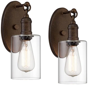 Cloverly Wall Light Sconces Set of 2 Bronze Hardwired 4 1/2" Fixture LED Bedroom - Picture 1 of 9