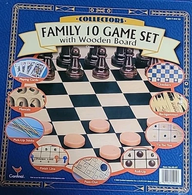 Chess Backgammon Checkers Mancala 10 Family Board Games In Tin Box - Image 1 of 3