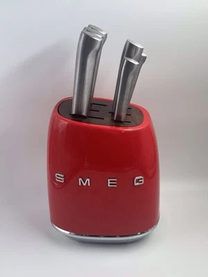 Smeg Knife Block, Acacia Wood In Striking Red, New In Box, Block Only No KNIVES - Image 1 of 4