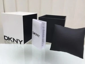 DKNY ORIGINAL AND GENUINE EMPTY WATCH BOX AND BLACK CUSHION + Booklet new - Picture 1 of 8
