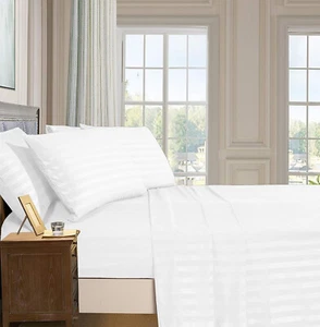 4pcs Twin XL Bed Sheet Set,Microfiber Lightweight Breathable Damask Stripe,White - Picture 1 of 7