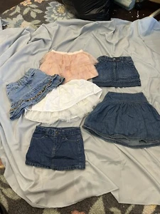 Girl's Size 5 Skirt Lot Denim 6 Skirts! Leopard White Peach - Picture 1 of 12