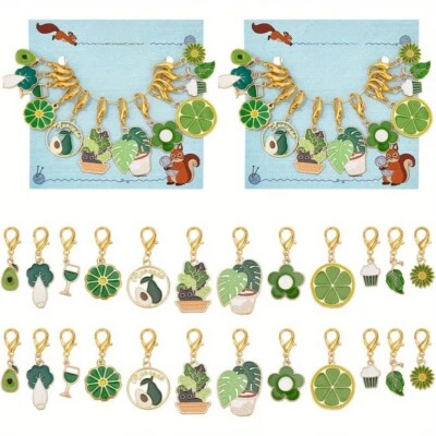 2sets 24pcs 6 style Green color Theme Alloy Enamel Pendant Locking Stitch Marker - Image 1 of 4