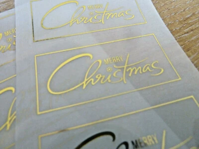 Merry Christmas Stickers Gold on Clear Labels for Cards Envelopes Craft XGCFOIL2