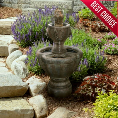 2 Tier Lion Head Fountain W/ Natural Looking Stone Outdoor Patio Lawn Garden Hot - Image 1 of 3