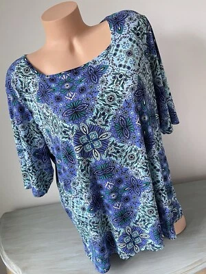 Женская блузка East 5th Top синий пейсли с цветочным принтом размер XL квадратная эластичная - Изображение 1 из 4