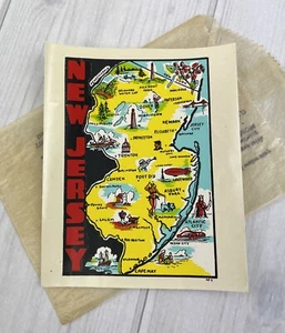 Vintage Travel Luggage Decal New Jersey State Map, Collectible Original Sticker - Picture 1 of 3
