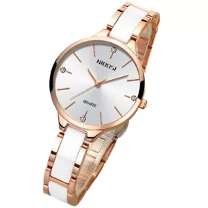 Damen Uhr Luxus Quarz Frauen Edelstahl Wasserdicht Keramik Quarz Armbanduhr - Bild 1 von 10
