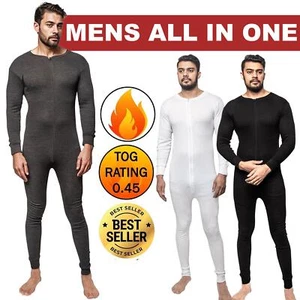 New Mens All In One Long Johns Thermal Base Layer Body Warm Jumpsuit Underwear - Picture 1 of 26