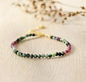 2MM Ruby Zoisite Minimalist Bracelet Healing Reiki Crystal Gift for Women - Picture 1 of 4