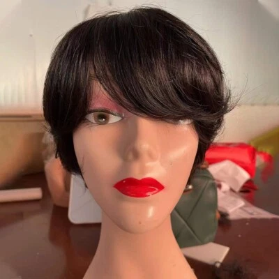 Straight Hair Brazilian Human hair wigs for women Machine Made Short Black Wig - Image 1 of 4