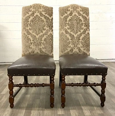 High Back Leather and Upholstered Nailhead Side Chairs - Image 1 of 4