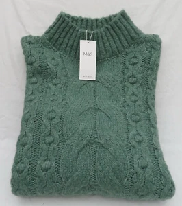 LADIES MARKS AND SPENCER FRESH GREEN HIGH NECK JUMPER WITH TASSEL TRIM SIZE M - Picture 1 of 9
