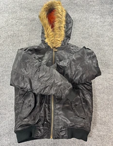 Vintage Arctic Pole Boys Jacket M/10-12 Black Reversible Military Flight Jacket - Picture 1 of 12