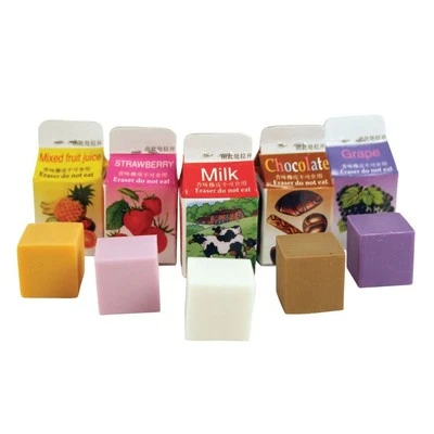 Novelty Erasers Rubbers Pencil Kids School Stationery Scented Milk Shake Carton - Image 1 of 4