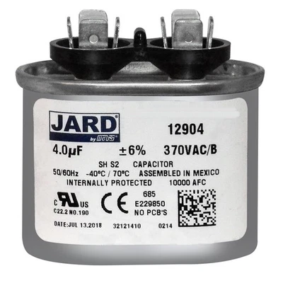4 uf MFD 370 VAC OVAL Run Capacitor Replaces NGM 325P405H37A14A4Z JARD 12904 - Image 1 of 3