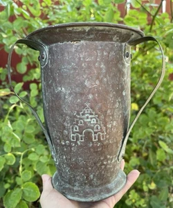 Antique Mission Inn Riverside Ca Hammered Copper Three-Handled Vase - Picture 1 of 23