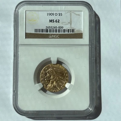 1909 D Five $ Indian Head Gold Coin NGC Graded MS 62 Number 2655245-009 - Image 1 of 4