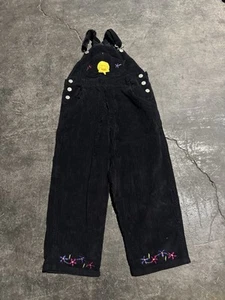 Vintage 90s Looney Tunes Tweety Bird Corduroy Overalls Black Embroidered Floral - Picture 1 of 8