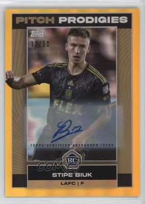 2023 Topps MLS Pitch Prodigies Gold Foil Auto /50 Stipe Biuk #6 Rookie Auto RC - Image 1 of 2