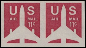 1971, USA AIRMAIL JET AIRLINER, 11C  CARMINE, IMPERF PAIR OF COILS, NH, SC.#C82a - Picture 1 of 2