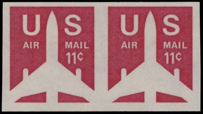 1971, USA AIRMAIL JET AIRLINER, 11C  CARMINE, IMPERF PAIR OF COILS, NH, SC.#C82a - Image 1 of 2