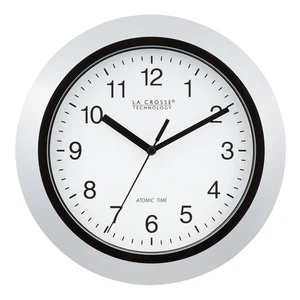 WT-3102S Atomic Analog Wall Clock, 10", Silver - Picture 1 of 4