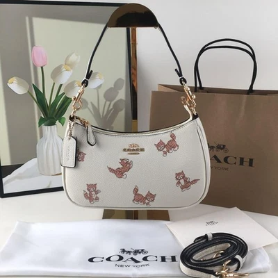 Bolso de Hombro COACH Teri con Estampado de Gatito Bailarín CC777 Marfil Salida de 2 Vías NUEVO - Imagen 1 de 4