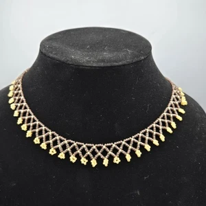 Vtg 1920's Beaded Victorian Style Choker Adjustable Brown & Cream - Picture 1 of 9