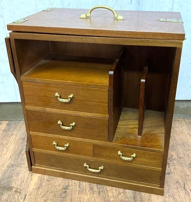 Japanese Wood Storage Box Folding Drop-Leaf Table Drawers KOHIKIDASHI H15.7inch - Image 1 of 4