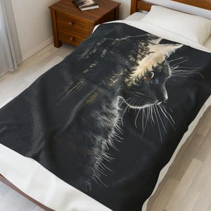 Cozy Velveteen Cat-Themed Blanket - Picture 1 of 10