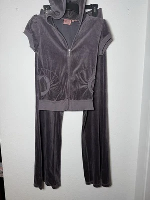 Conjunto de Chándal Juicy Couture Terciopelo Y2K Jogger Cremallera Capucha Gris S/M Foto 1 de 4