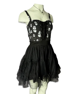 MINIVESTIDO TRIPP TOXIC CALAVERA NEGRO TUL GÓTICO PUNK SEXY BAILE HALLOWEEN IO9760P Foto 1 de 4