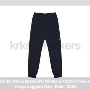 (Kids) Stone Island 61540 Heavy Cotton Fleece Cargo Joggers Navy Blue - 23SS - Picture 1 of 4