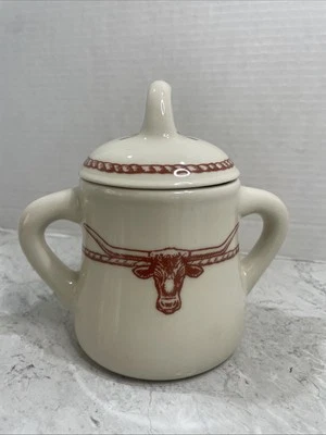 Sky Ranch Western Sugar Bowl With Lid Texas Longhorn & Rope Design Stoneware - Image 1 of 4