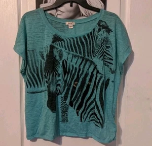 Grane blau Zebra Rundhals transparent Kurzarm Shirt Y2K Vintage Charlotte Russe - Bild 1 von 5
