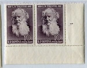 Romania 1960 Lev Tolstoi Russian writer ,Death Ann. 2X stamps MNH OG - Picture 1 of 2