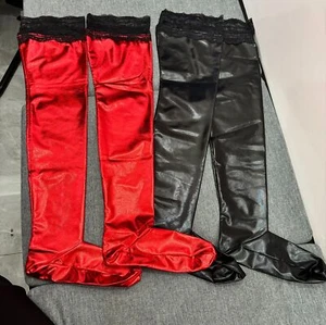Calze alte cosce effetto bagnato PVC alta qualità donna sexy lingerie danza calzetteria - Foto 1 di 44