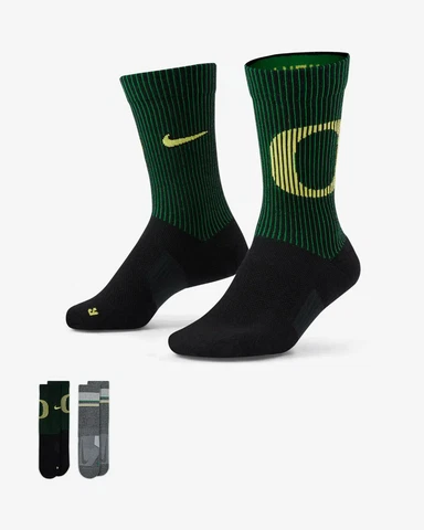 Nike Oregon Ducks Multiplier Crew Unisex Socks 2-Pairs Size L (8-12) DA6843-902 Cover