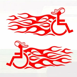 Handicapped Handicap Sombrero Wheelchair Flames (2) 12" Decal Stickers Mexico - Picture 1 of 1