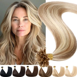 Women Fusion Remy Nail U Tip Human Hair Extensions Pre Bonded/1G/S 613 Blonde US - Picture 1 of 26