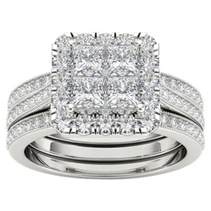 14K White Gold 1.50 Ct Diamond Anniversary Engagement Ring Size 8 Bridal set - Picture 1 of 4