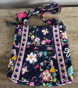 Vera Bradley Crossbody Bag Retired Print Ribbons 2012 Hipster Purse Navy Flowers - Picture 1 of 13