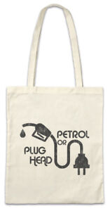 Petrol Or Plug Head Stofftasche Einkaufstasche Rennfahrer Petrol Head Fun Auto