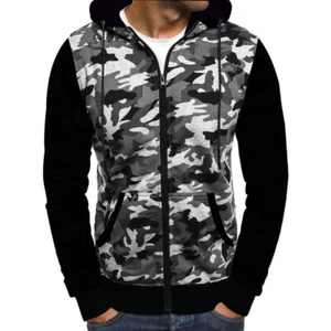 MENS ARMY HOODIE ZIP UP JACKET CAMO FLEECE ACTIVE HOODY POCKET WINTER TOP XS-4XL - Picture 1 of 3