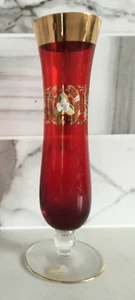 Bohemia Ruby Glass Flower encrusted vase with gold details #2 - Picture 1 of 8
