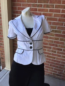 My Michelle Suit Jacket White with Black Stripes Button Size Small H - Picture 1 of 7