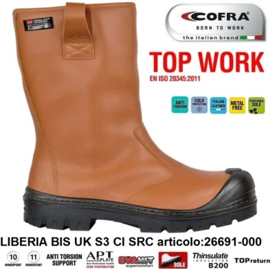 STIVALE ANTINFORTUNISTICA COFRA LIBERIA BIS UK S3 CI SRC pelle idrorepellente