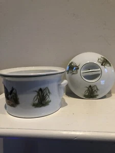 Vintage French Fire Proof Porcelain Decorated Pate Dish & Matching Lid - Picture 1 of 7