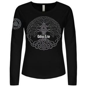 Damen Longsleeve Odins Erbe Lebensbaum Walhalla Weltenbaum natur Edda Runen  - Bild 1 von 2